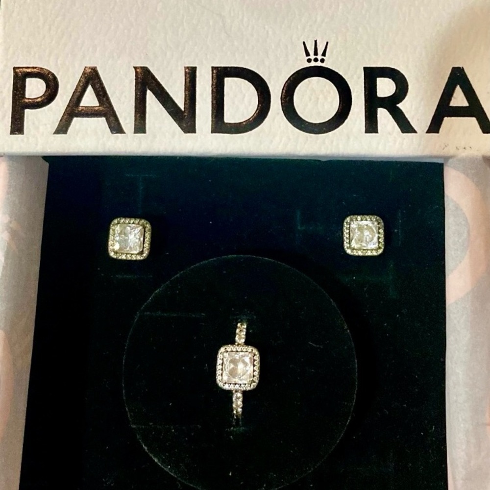 SOLDPandora Silver and White Earring Set